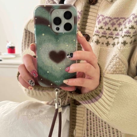 K22657 ストラップ付ききらめきハートグラデーション iPhoneケース