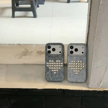 S75634 スタッズハート デニムライクiPhoneケース