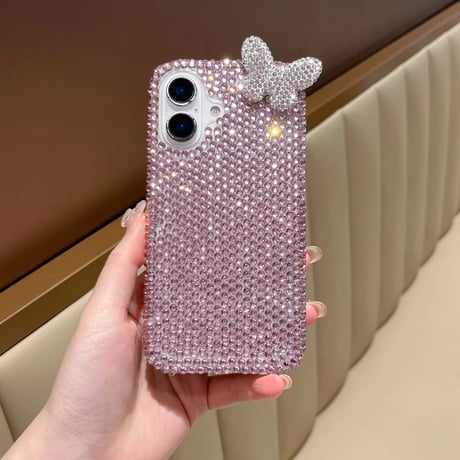 K22784 きらめきバタフライストラップ付きiPhoneケース