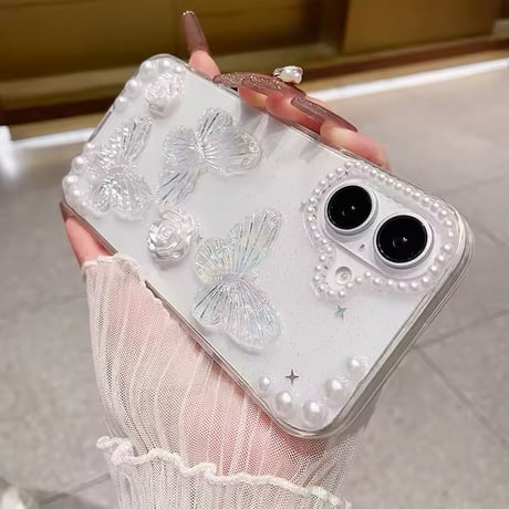 L62205 きらめく蝶とパールのiPhoneケース