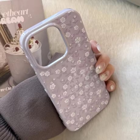 S75207 くすみローズフラワー iPhoneケース