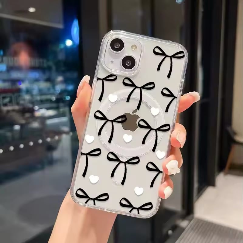 L62196 きらきらスター＆リボン柄MagSafe対応iPhoneケース | nanomita