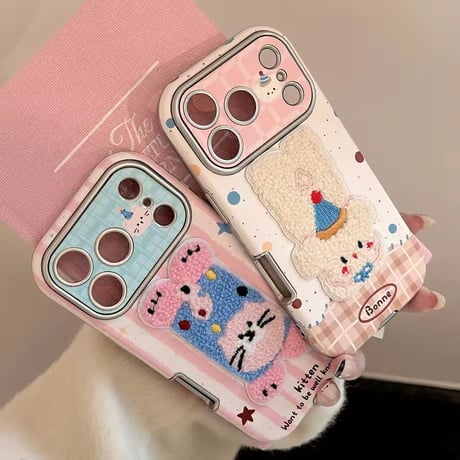 S75152 ふわもこアニマル刺繍 iPhoneケース