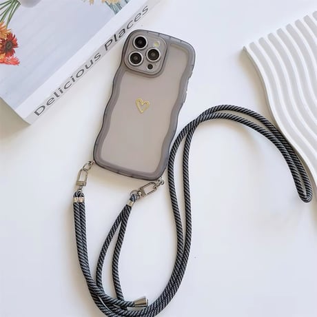 K22580 ハートワンポイント ストラップ付きクリアiPhoneケース