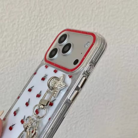 L62446 チェリーチャーム付きクリアiPhoneケース
