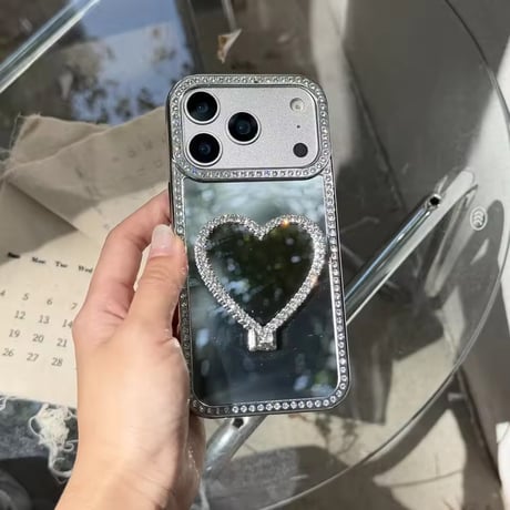 K23086 ビジューハートスタンドミラーiPhoneケース