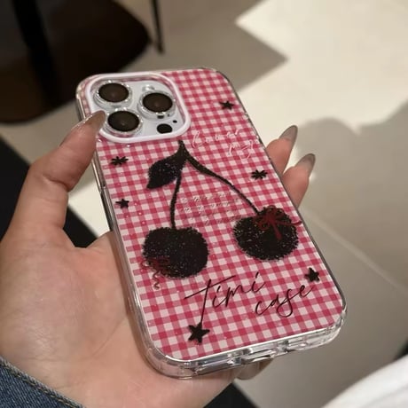 S74598 ギンガムチェック×チェリーのiPhoneケース
