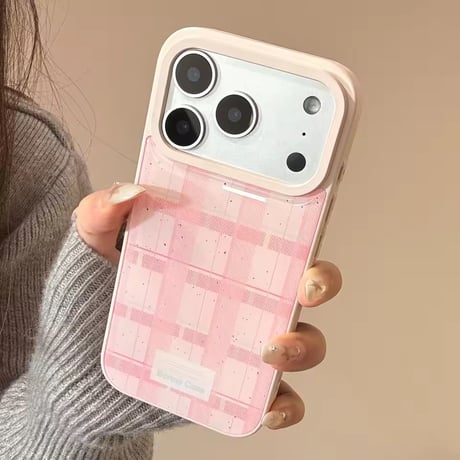 S75213 ピンクチェック グロウiPhoneケース