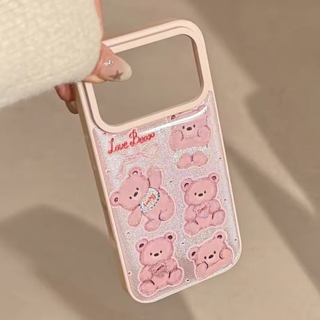 S75204 くまちゃん総柄 ピンクiPhoneケース