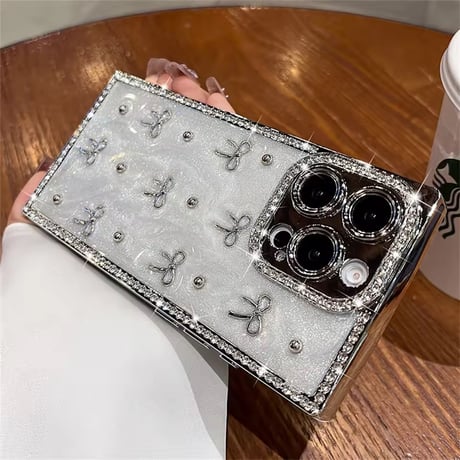 S75248 きらめきリボン ビジューフレーム iPhoneケース