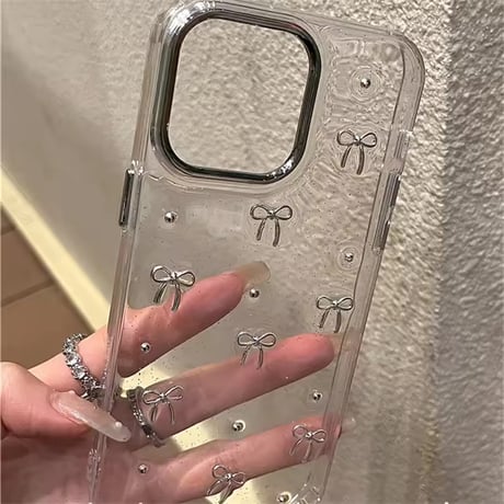 L62421 きらめきリボンクリアグリッターiPhoneケース