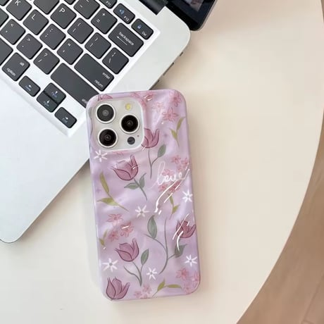 S74894 パステルマーブル＆フラワー iPhoneケース