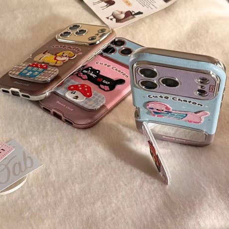 K23051 キャラクター刺繍風スタンド付きiPhoneケース