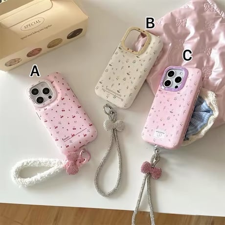 K22745 ちいさな花とリボンのガーリーiPhoneケース