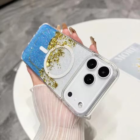 L62475 きらめきグリッターウェーブ MagSafe対応 iPhoneケース