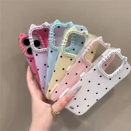 【即納商品】S74974 ドット×ジュエル猫耳カメラ iPhoneケース