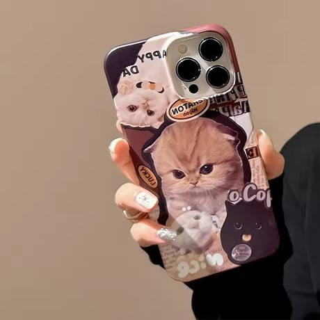 S75113 もふねこステッカー風 iPhoneケース