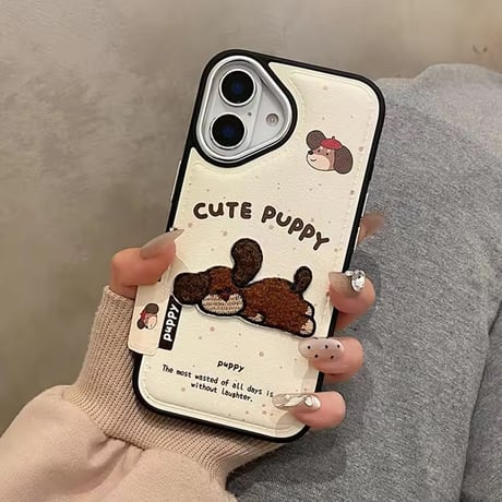 S75009 ふわもこパピー刺繍 iPhoneケース