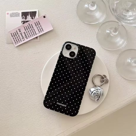 S74980 ローズチャーム付きドットiPhoneケース