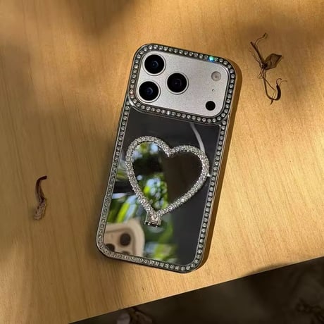 K23086 ビジューハートスタンドミラーiPhoneケース