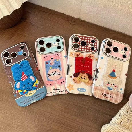 S75152 ふわもこアニマル刺繍 iPhoneケース