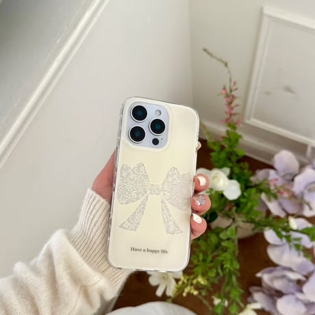 【即納商品】S74589 レースリボンのホワイトiPhoneケース
