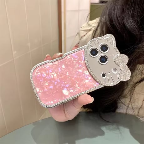 S75597 キラキラキャットフェイスiPhoneケース