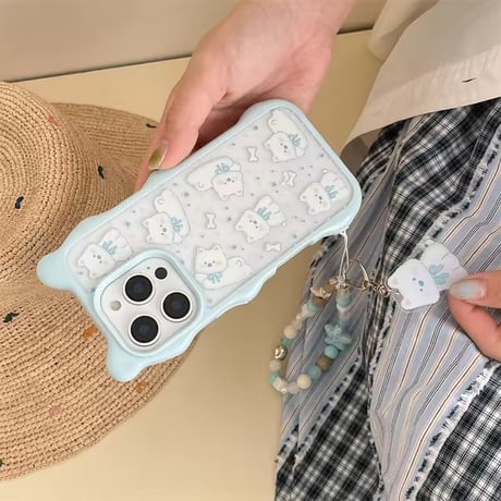 K22786 ビーズストラップ付きゆるふわドッグiPhoneケース