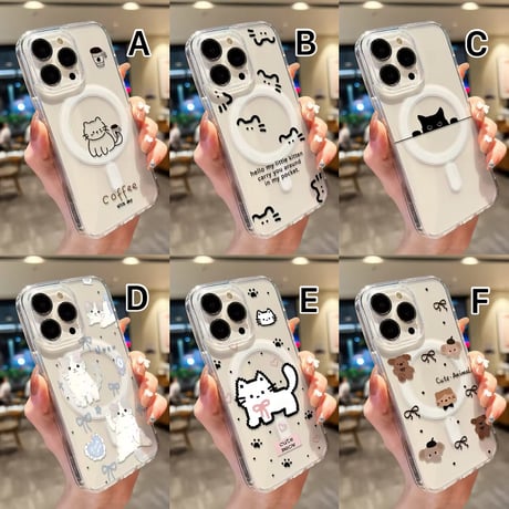 L62387 ねこ＆くま イラスト MagSafe対応 iPhoneケース