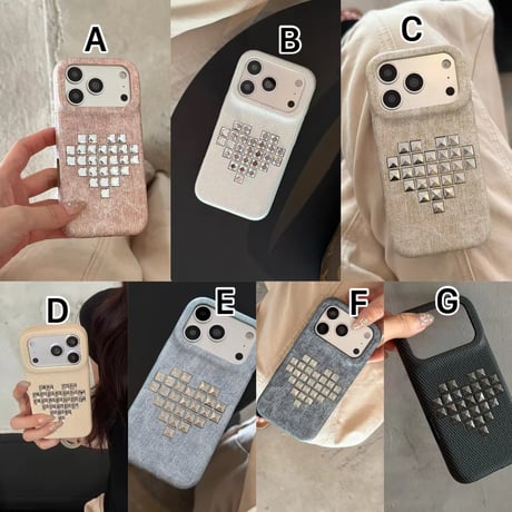 S75634 スタッズハート デニムライクiPhoneケース