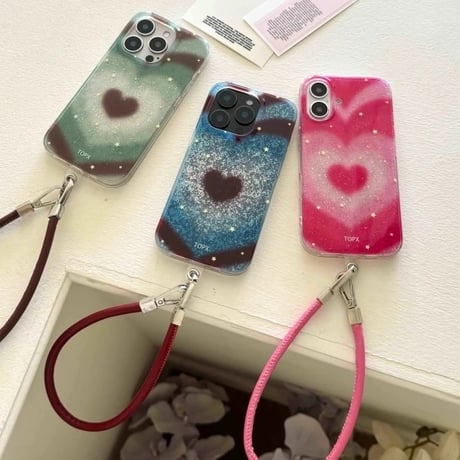 K22657 ストラップ付ききらめきハートグラデーション iPhoneケース