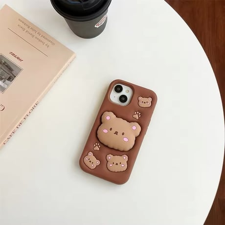 【即納商品】K22684 もこもこくまフェイス iPhoneケース（スタンド機能付き）