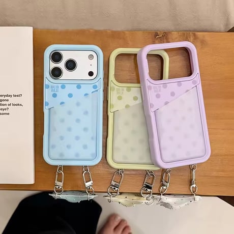 K23179 カスタムカラードットポケットiPhoneケース＆ベアチャームストラップセット