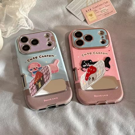 K23051 キャラクター刺繍風スタンド付きiPhoneケース