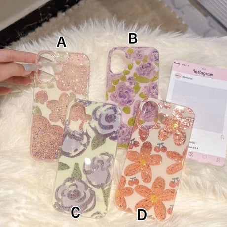 S74669 きらめきフラワーグリッターiPhoneケース