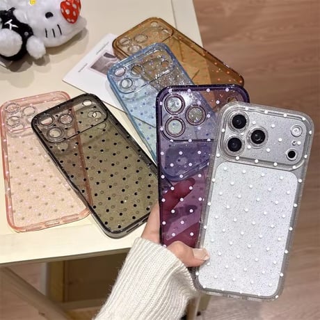 L62398 ドット柄 グリッタークリア iPhoneケース