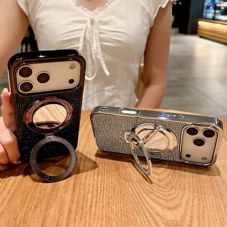 K22956 MagSafe対応グリッターリングスタンド iPhoneケース