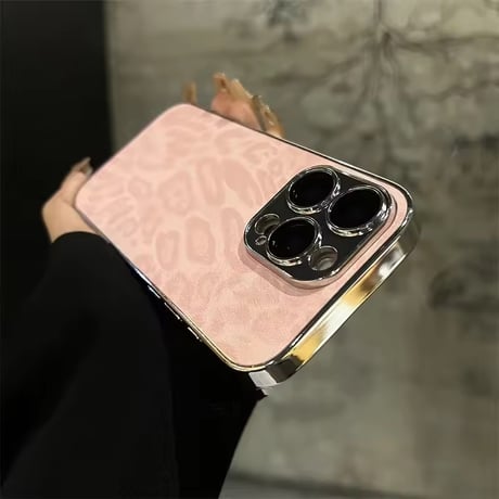 S74693 レオパード柄メタリックフレームiPhoneケース
