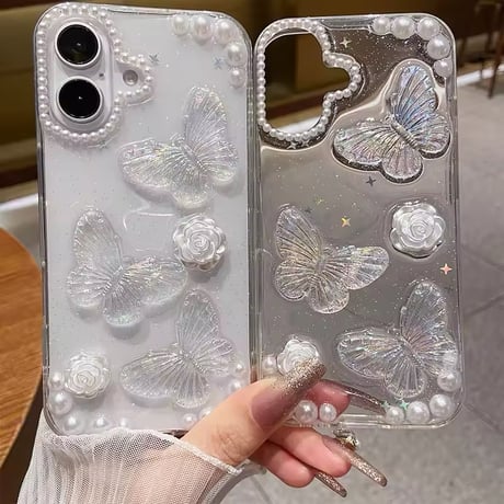 L62205 きらめく蝶とパールのiPhoneケース