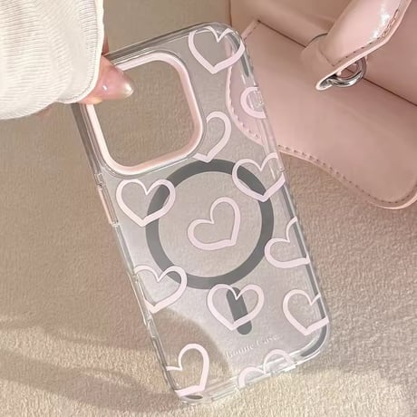 L62325 ピンクハートクリア iPhoneケース（MagSafe対応／通常タイプ）