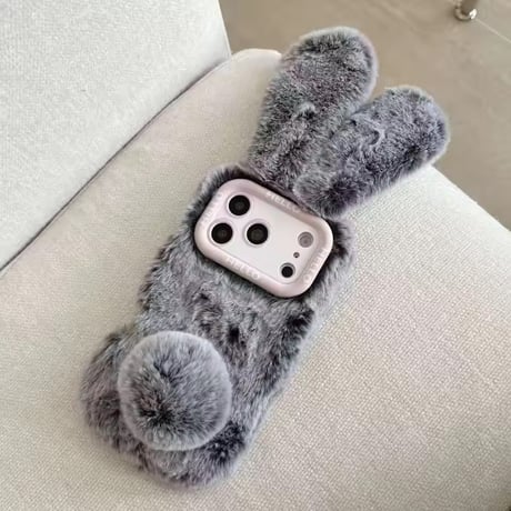 K23075 もこもこうさみみファーiPhoneケース