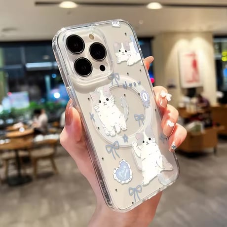 L62387 ねこ＆くま イラスト MagSafe対応 iPhoneケース