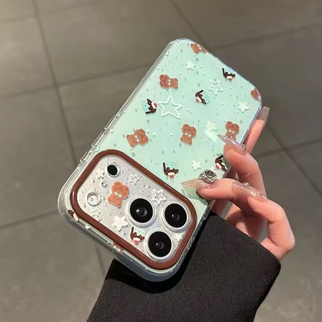 S75554 ミントベアとスターのきらめきiPhoneケース
