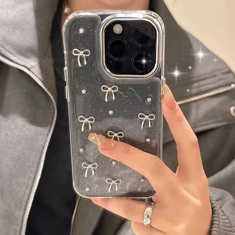 L62421 きらめきリボンクリアグリッターiPhoneケース