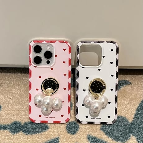 K22870 パールチャームのハートフレームiPhoneケース