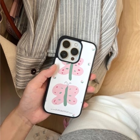 S74706 ピンクバタフライiPhoneケース