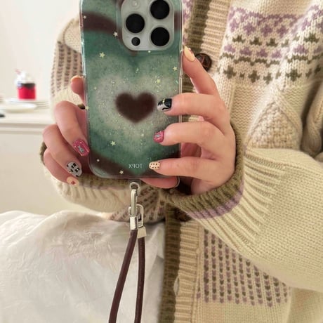 K22657 ストラップ付ききらめきハートグラデーション iPhoneケース