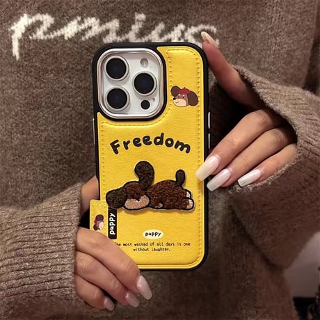 S75009 ふわもこパピー刺繍 iPhoneケース
