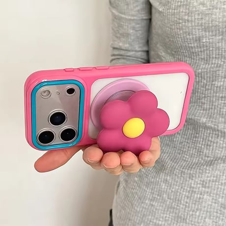 K23192 フラワーMagSafeグリップ付き クリアiPhoneケース
