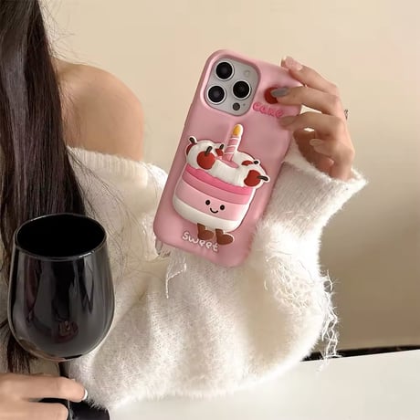 S74493 ピンクケーキのラブリーiPhoneケース
